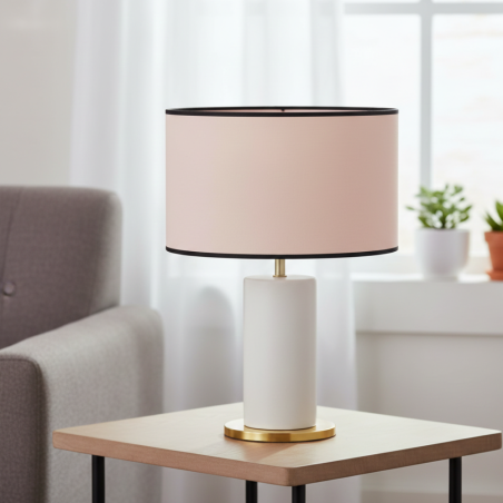abat-jour cylindre rose clair bord noir