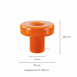 dimensions lampe à poser orange en verre