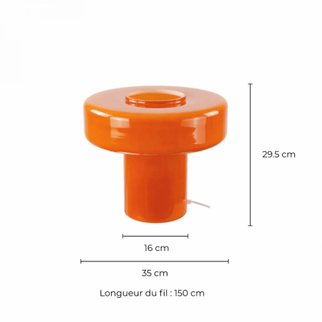 dimensions lampe à poser orange en verre