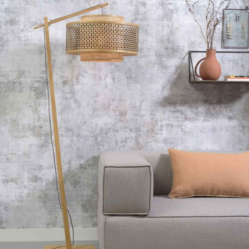 grand lampadaire bambou tressé