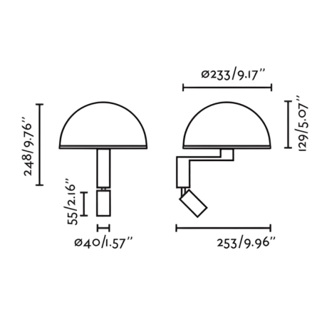 dimensions applique liseuse dôme noir et blanc