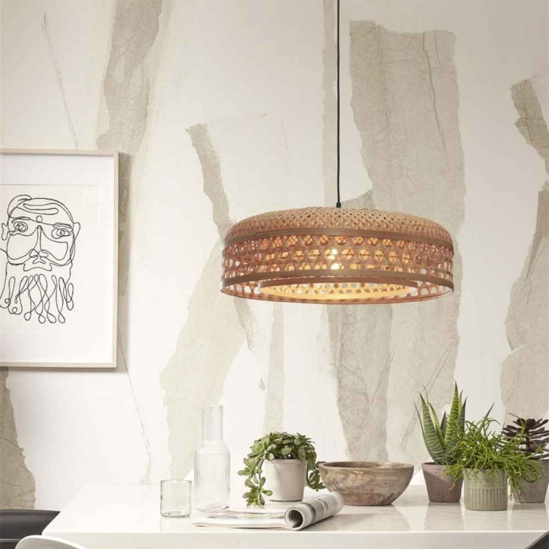 Suspension double abat-jour en bambou