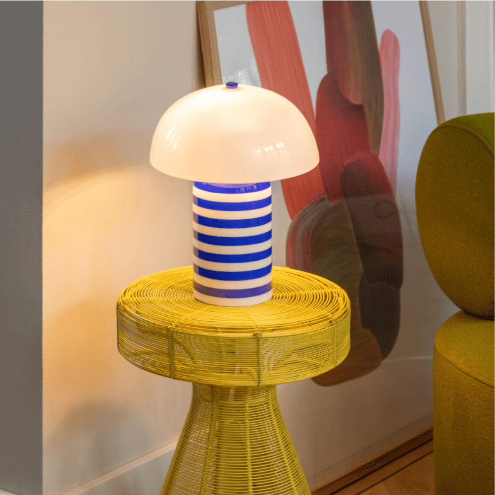 lampe de table rayée bleu et blanc