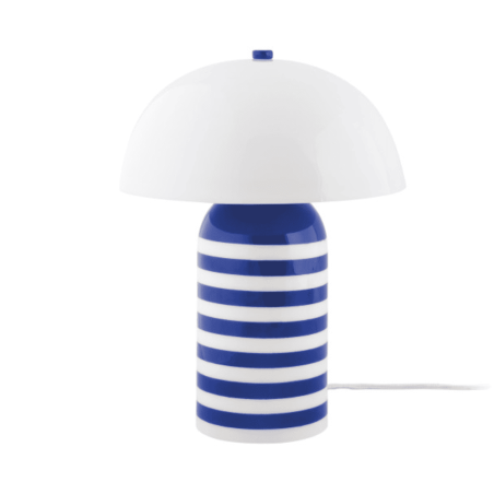 lampe de table cylindre rayée bleu et blanc
