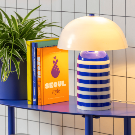 lampe champignon rayée bleu et blanc