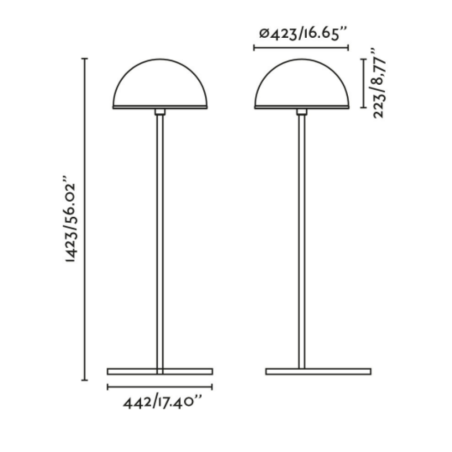 dimensions lampadaire dôme trépied