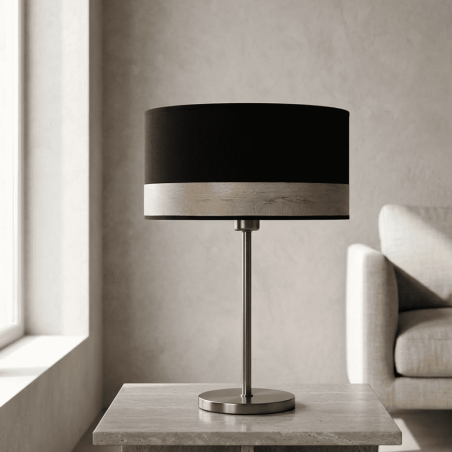 abat-jour cylindre bois et noir