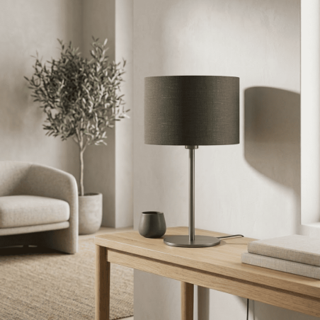 abat-jour rond lin gris foncé