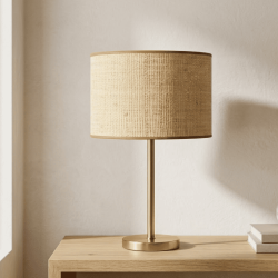 abat-jour raphia cylindrique liseré caramel