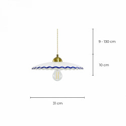 Dimensions suspension blanche liseré bleu