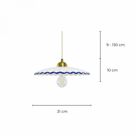 Dimensions suspension blanche liseré bleu