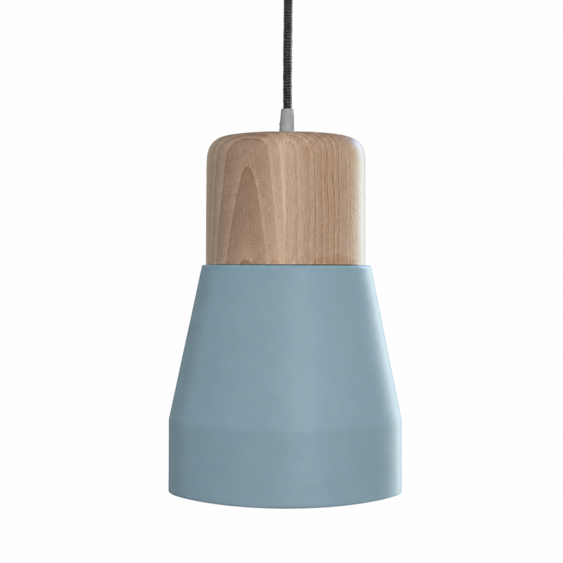 Suspension cloche bleue et bois