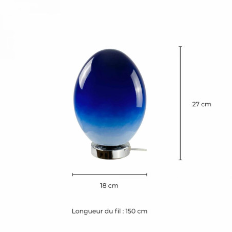 dimensions lampe ovale bleue en verre