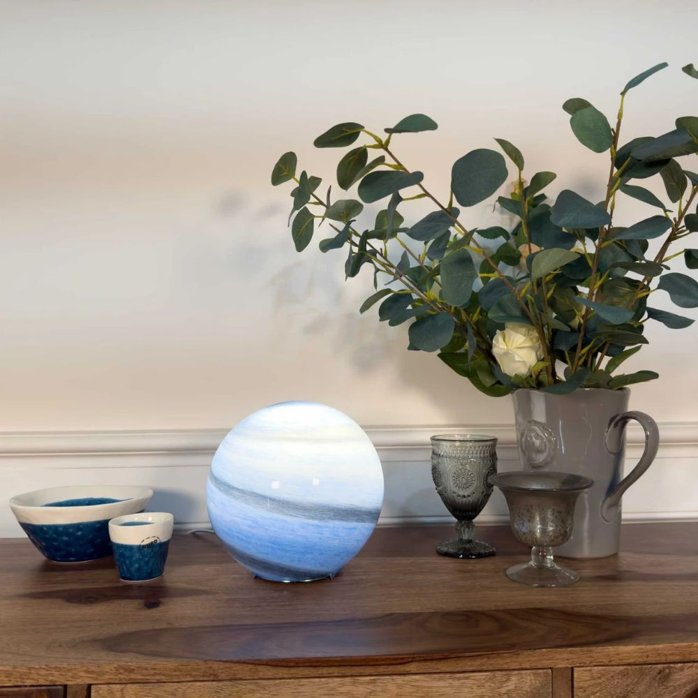 lampe boule en verre soufflé bleu