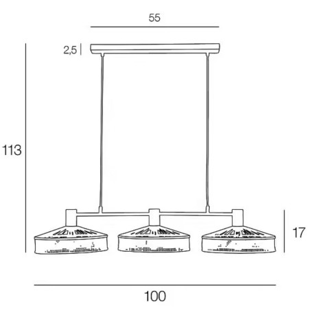 Dimensions suspension 3 lumières