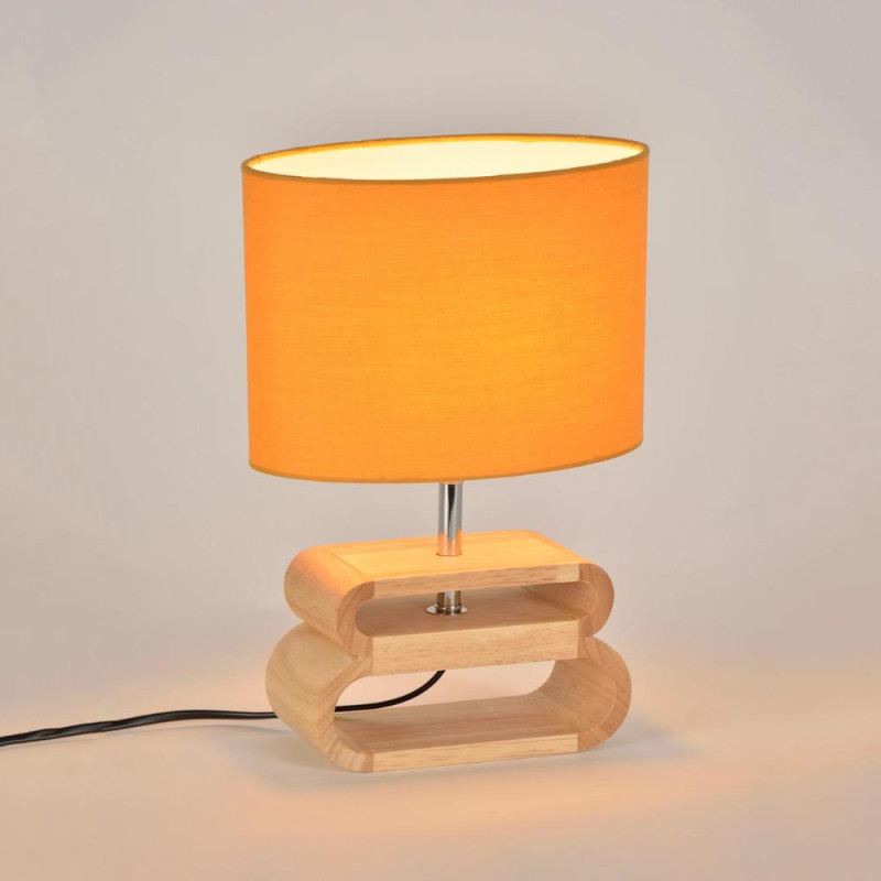 lampe à poser bois clair et abat-jour jaune