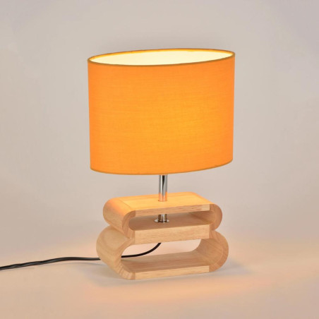 lampe à poser bois clair et abat-jour jaune