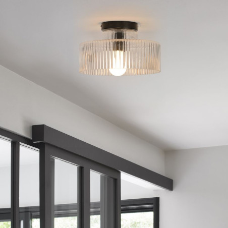 Plafonnier design en verre rainuré transparent