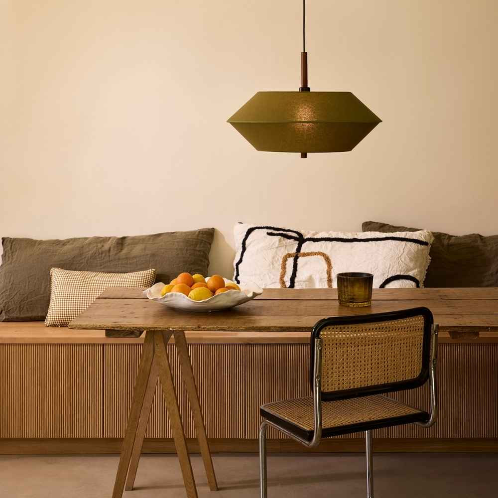 Grande suspension double conique coton kaki
