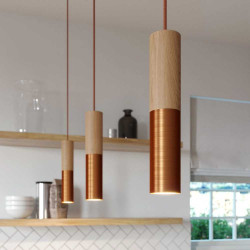 suspension moderne bois cuivre deux hauteurs