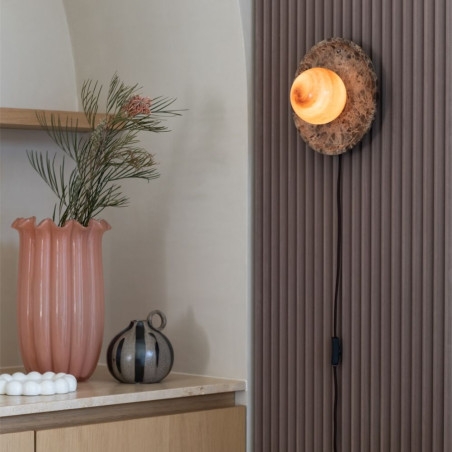 Applique murale en marbre brun et globe en verre