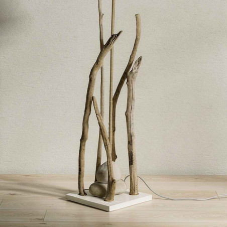 Lampadaire bois flotté socle blanc