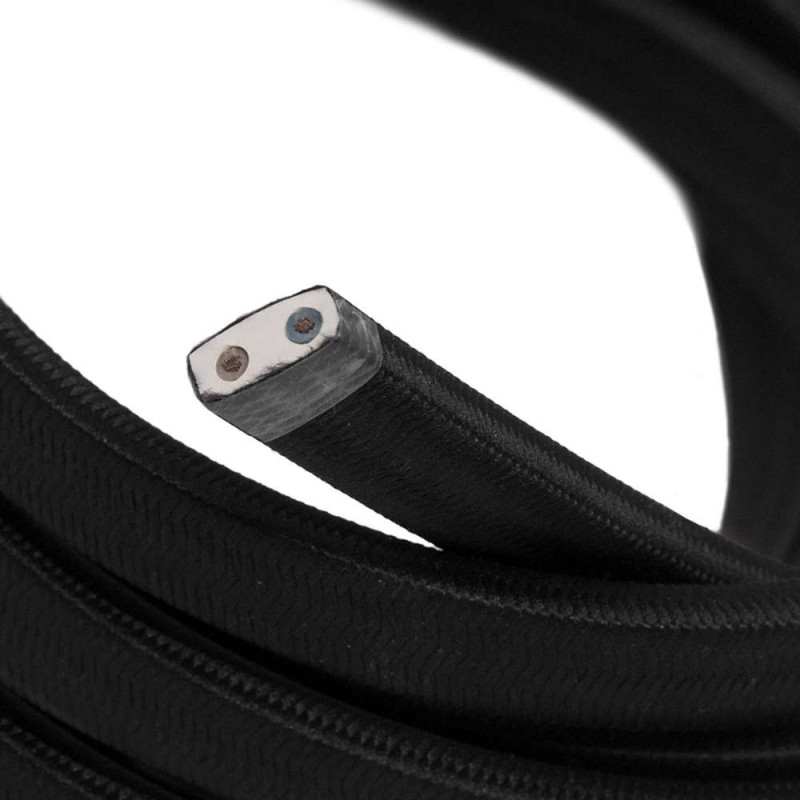 Câble électrique plat recouvert de tissu noir