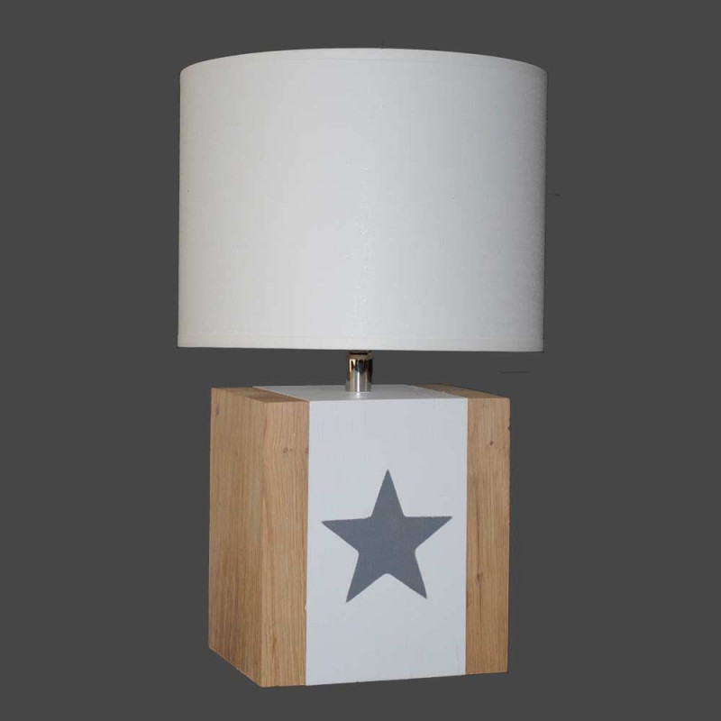 Lampe blanche bois avec étoile taupe