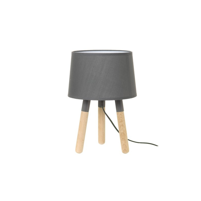 Lampe de table en bois et abat-jour gris foncé