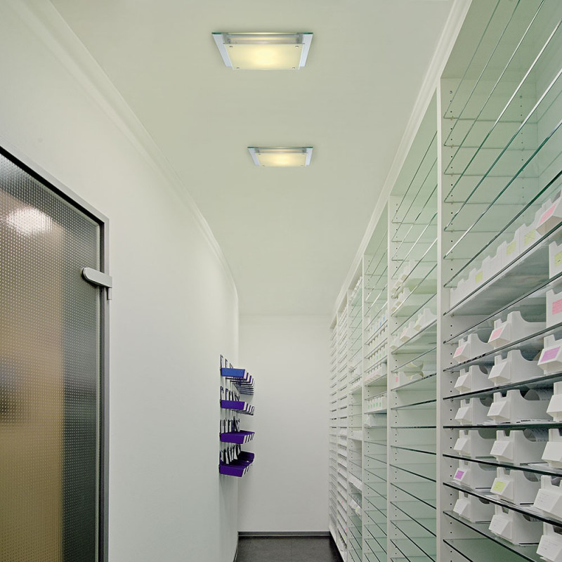 Plafonnier carré verre et acier