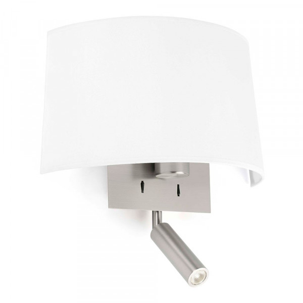 Applique De Chevet Avec Liseuse Led En Nickel Mat Avec Un Abat Jour