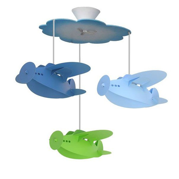 Suspension Lustre Bleue Et Verte 3 Avions Pour Enfant